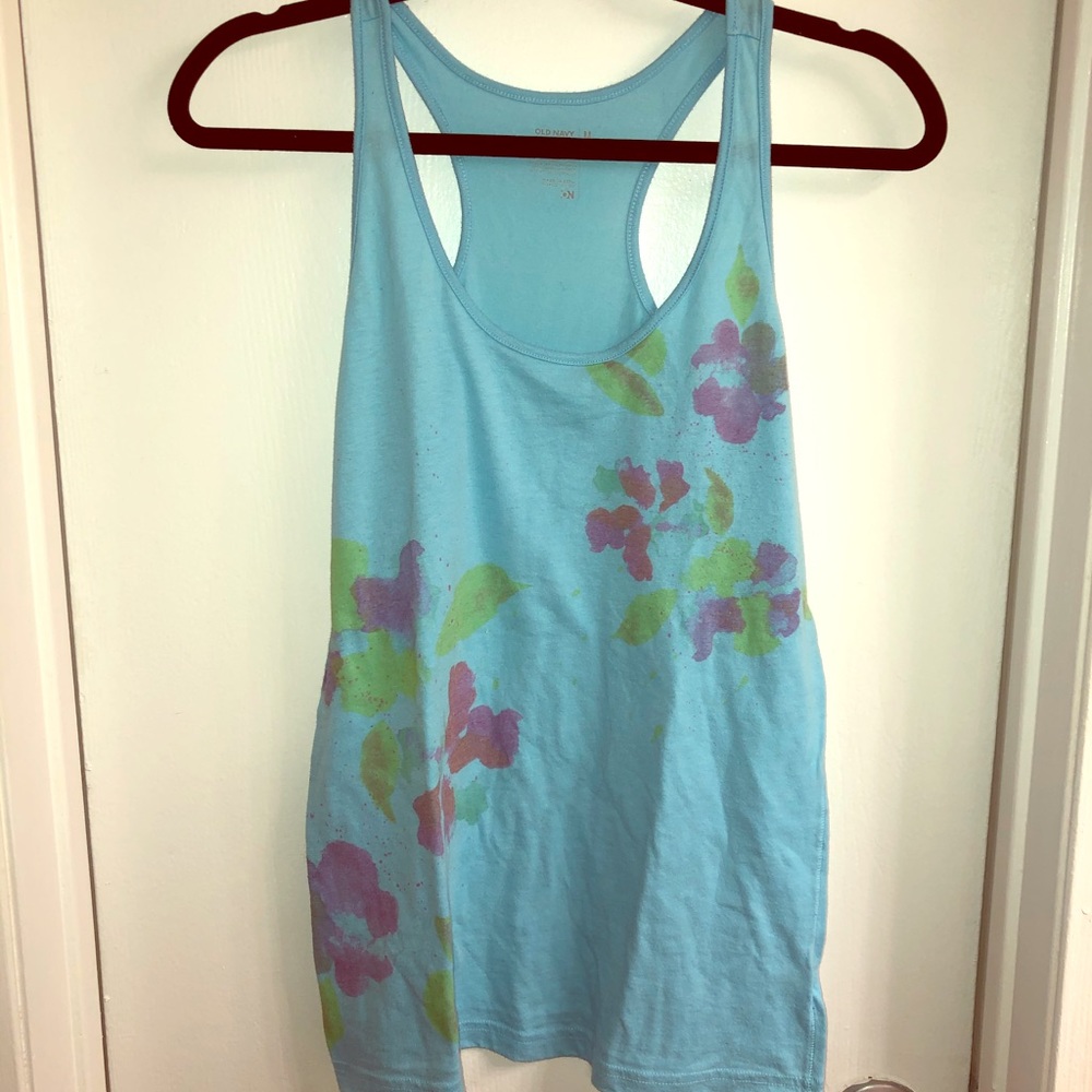 Blue watercolor flower tank